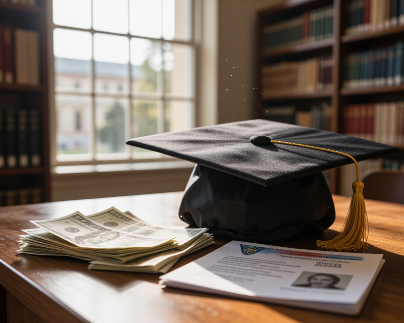 Symbolic representation of US student visa fee issue