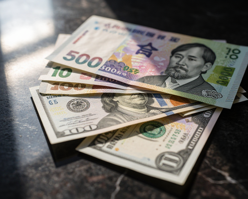 Dollar and Won Exchange Rate Concept